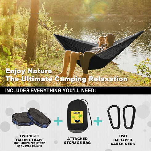 SZHLUX Camping Hammock with 2 Tree Straps and Carry Bag, Double & Single Portable Hammocks for Outdoor, Indoor, Beach,