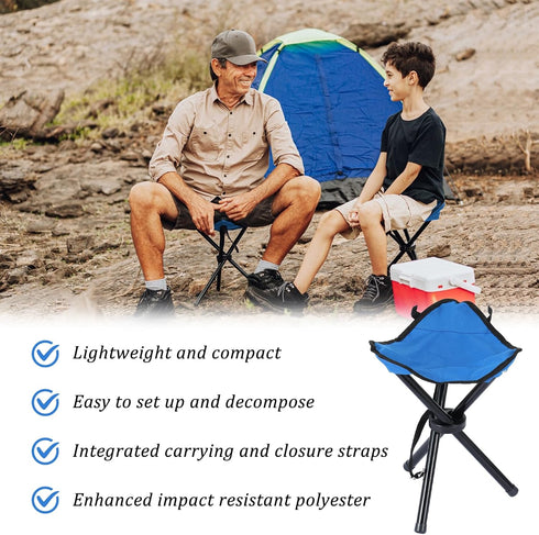 KKONHII Stool,17 Inch Small Travel Folding Camping Folding Outdoor Tripod Seats Blue Portable Camping Stool for Garden