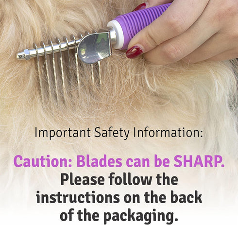 Poodle Dematting Fur Rake Comb Brush for Dogs and Cats, 2.5" Steel Safety Blades