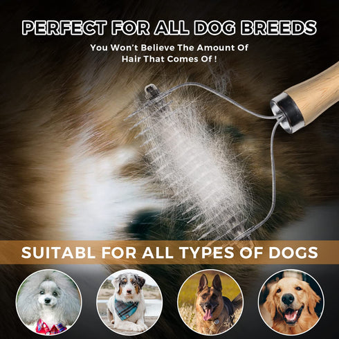 PAWSHOLIC Undercoat Rake for Dogs, Professional Pet Shedding Dematting Comb with Wood Handle for Cats and Dogs