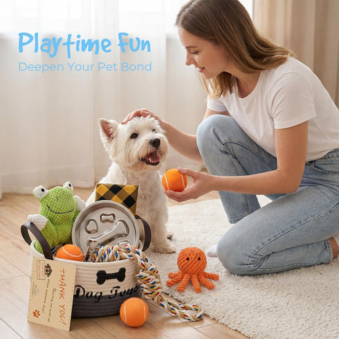 14Pcs Set New Puppy Gift Basket, Complete Premium Welcome Puppy Starter Kit and Dog Gift Basket with Dog Toys Bundle