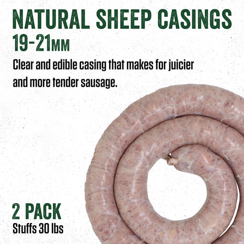 19-21mm, 30 LEM Products Natural Sheep Casings, Edible Sausage Casings, Stuffs Approximately Pounds, Great for Snack