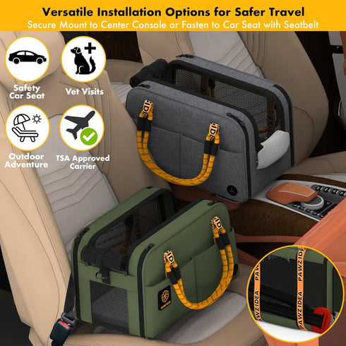 12lb PAWZIDEA Center Console Dog Car Seat, Enclosed Small Dog Armrest Booster Carseat, Secure Straps &Anti Slip