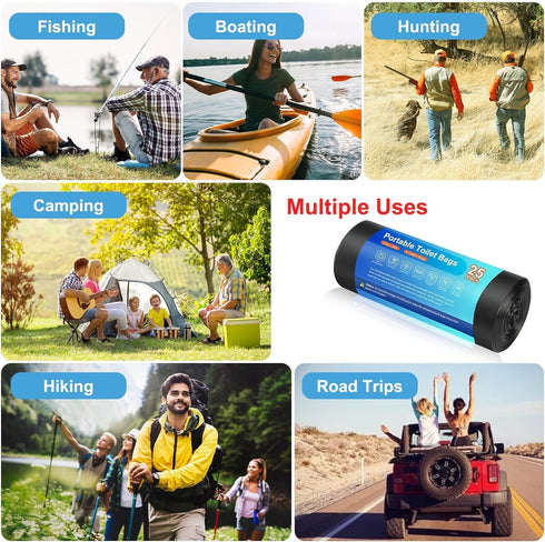 25 5 Portable Camping Toilet Bags, Biodegradable Compostable Thickened for Gallon Bucket Toilet