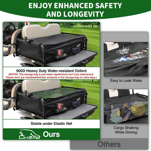 Golf Cart Rear Storage Bag for 4 Passenger EZGO, Club Car, Yamaha, 900D Water-Repellent Cargo Box with Secure Net
