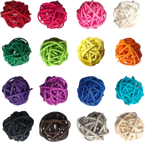 Benvo Rattan Balls 32 Pack, 1.2 inch Wicker Ball for Birds, Chewing Pet Toys, Multi-colored