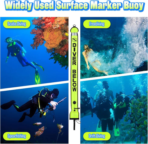 Seafard High Visibility Diving Surface Marker Buoy (SMB), Inflatable Scuba Signal Tube with Reflective Band, Safety