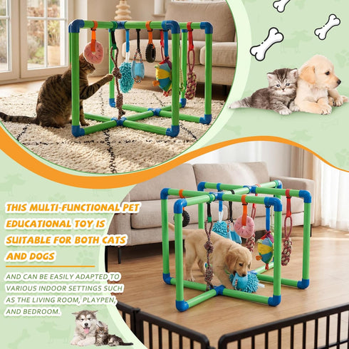 RoundFunny 9 31.5 22.6 19 Inch Puppy Play Gym with Toys Small Dogs Indoor Jungle Playground PVC Frame with Bungee