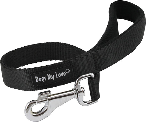 Short Dog Leash - 1" Wide Padded Handle Nylon Traffic Lead, 18" Long, Black Large