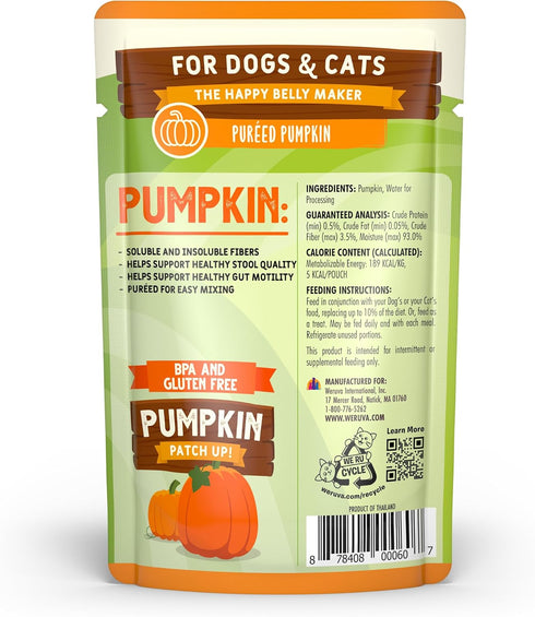 Weruva Pumpkin Patch Up! Pumpkin Puree Pet Food Supplement - 1.05oz Pouch, Pack of 12