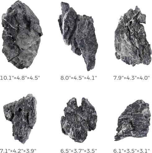 6 PCS Natural Seiryu Stones, 6-8'' Slate Stones for Aquariums, Terrariums, and Reptile Enclosures
