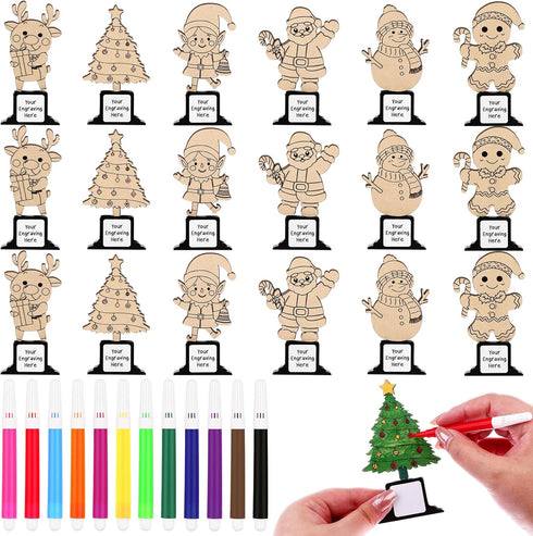 XEQWZVFR 18 Pcs DIY Wooden Trophy Set Coloring Wooden Trophy Award Crafts 36