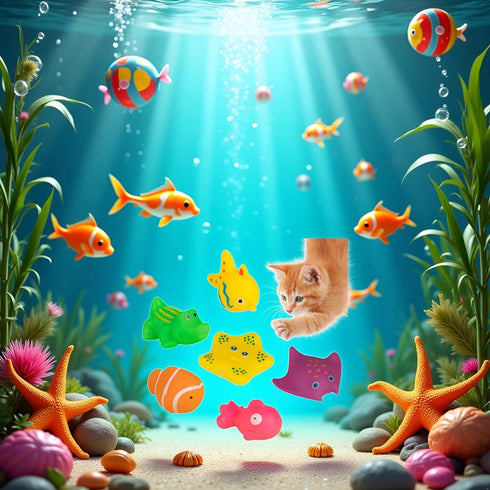 Jizlan 6 Swimming Pcs Pool Cat Interactive Toy, Cat Pool Toys, Floating Water Toy, Pet Kitten Bathing Fish Toy,Bath