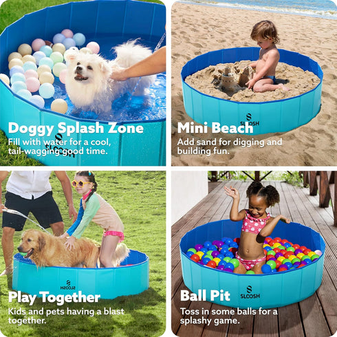 Swimming 48" 12") SLOOSH Foldable Dog Kiddie Pool - Portable Hard Plastic Doggie Pool, Anti-Slip Collapsible Pets Bath