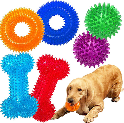 Non-Toxic Dog Squeaky Toys Value Set, TPR Rubber Balls, Spikey Chew Toys for Small Medium Dogs, Puppy Teething Toys