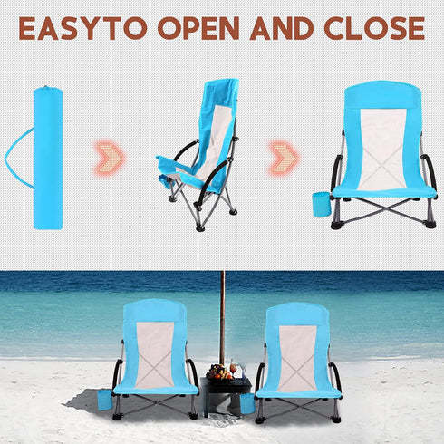 (1-Pack Beach Chairs Beach Chairs for Adults Folding Camping Chair with High Mesh Back w/Carry Bag and Cup Holder