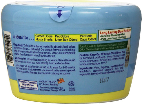 20-Ounce Citrus Magic Pet Odor Absorbing Solid Air Freshener, Pure Linen