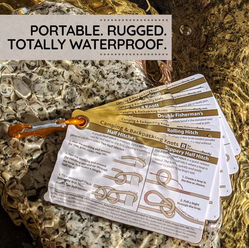 Outdoor Knots Waterproof Knot Tying Cards with Mini Carabiner, 22 Rope Knots for Camping and Backpacking