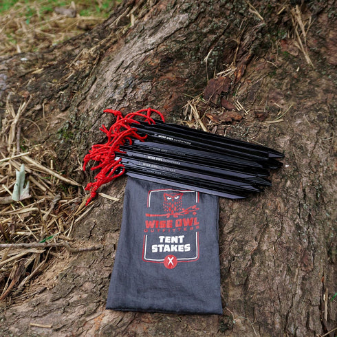Wise Owl Outfitters Heavy Duty Tent Stakes for Outdoor Tent & Tarp, Available in 12pk or 16pk Black