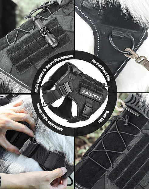 Dog Harness No Pull, Black M, Military Dog Vest with Handle & Molle, Adjustable Reflective Tactical Harness for
