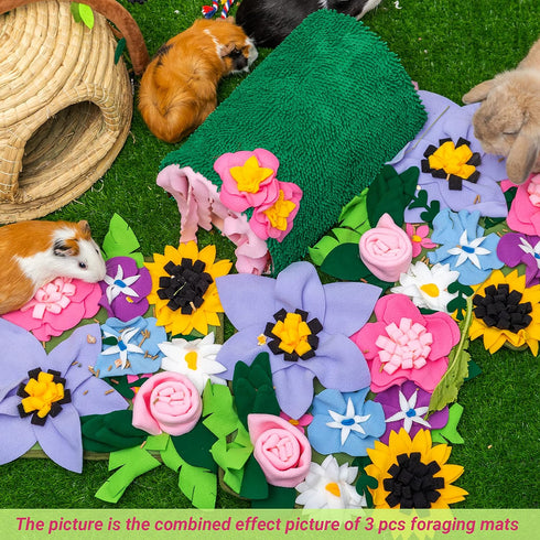 KAYCOWZA Chinchillas Small Animal Foraging Mat for Rabbit Hedgehog Guinea Pig Rat Bunny - Interactive Cute Flower Funny