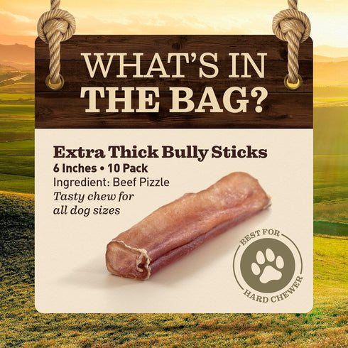EVER FARM (6", 10 Pack) 100% Pet Odor-Free Extra Thick Jumbo Bully Sticks for Large Dogs All-Natural, Long-Lasting Dog