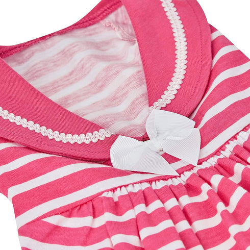 Blueberry Pet Sea Lover Rose Pink Striped Cotton Blend Dog Dress with Bowtie - Back Length 14" - Pack of 1