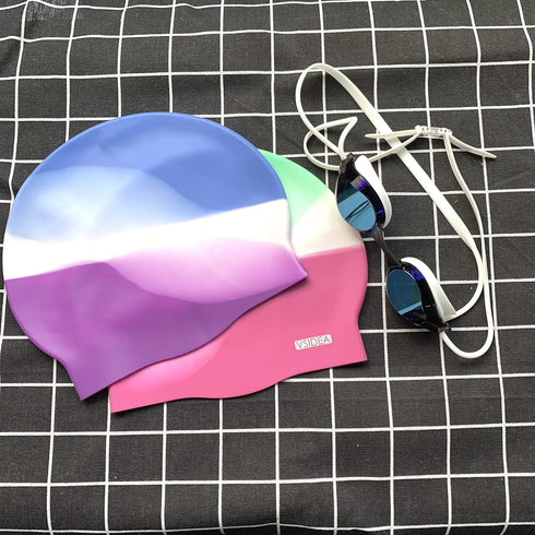 Silicone Swim Caps, 2 Pack Durable Comfortable Adult Swimming Cap for Short Hair and Long Hair