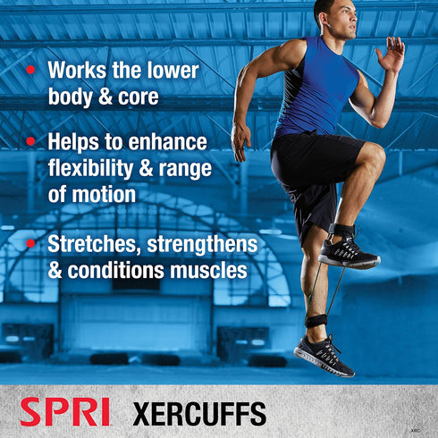 SPRI Xercuff Leg Resistance Band Exercise Cord - Non-Slip Padded Ankle Cuffs, Portable for Gym or Home