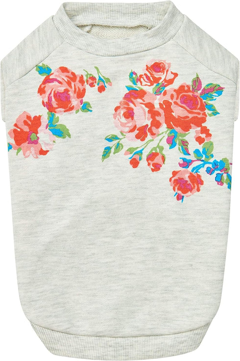 Blueberry Pet Floral Rose Print Pullover Sweatshirt for Dogs - Lightweight Spring Outfit, 10 inch Back Length in Grey