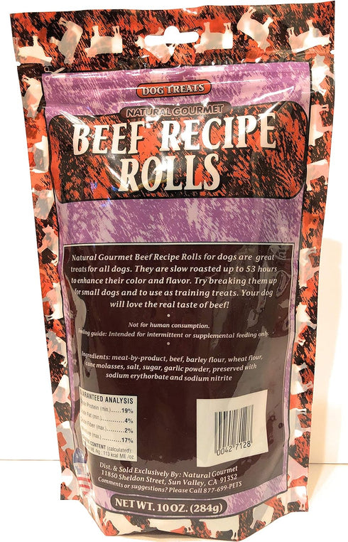 Natural Gourmet Beef Recipe Rolls Dog Treat, Made in USA, 10oz Pouch