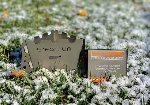 Titanium Solid Fuel Stove with Integrated Wind Shield