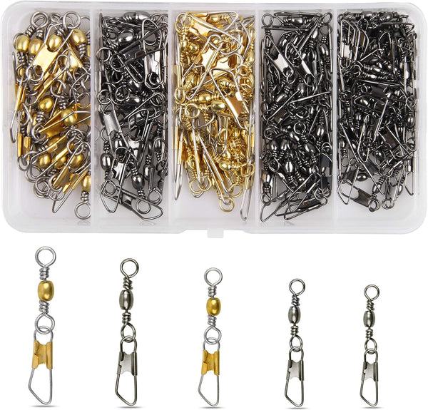 Fishing Barrel Swivel with Safety Snap, 145/160pcs High Strength Stainless Steel Fishing Snap Swivels, Saltwater Tackle