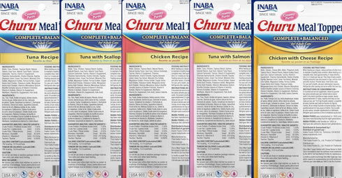 INABA Churu Meal Topper for Cats, Complete & Balanced, Creamy Lickable Purée Cat Food Topper, 0.5 Ounce Tube, 20 Tubes