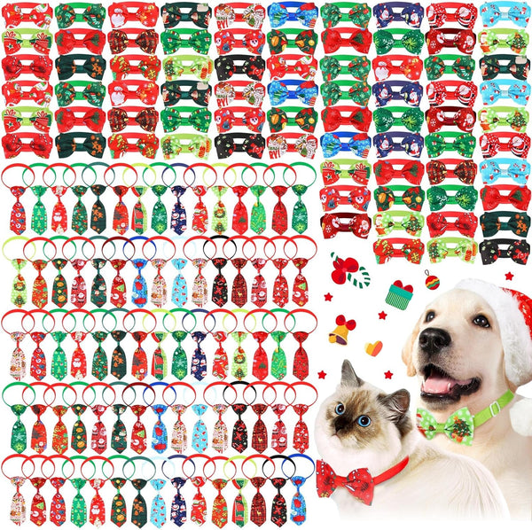 Chunful 150 Pcs Halloween Dog Bow Ties Collars Bulk Adjustable Set for Small Medium Pets (Santa Claus)