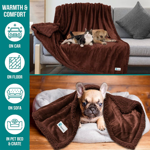 PetAmi XL Waterproof Dog Blanket, Reversible Sherpa Fleece Couch Cover, 80x60 Brown
