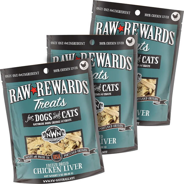 Northwest Naturals Raw Rewards Freeze-Dried Chicken Liver Treats for Dogs and Cats, 3 Oz (Pack of 3)