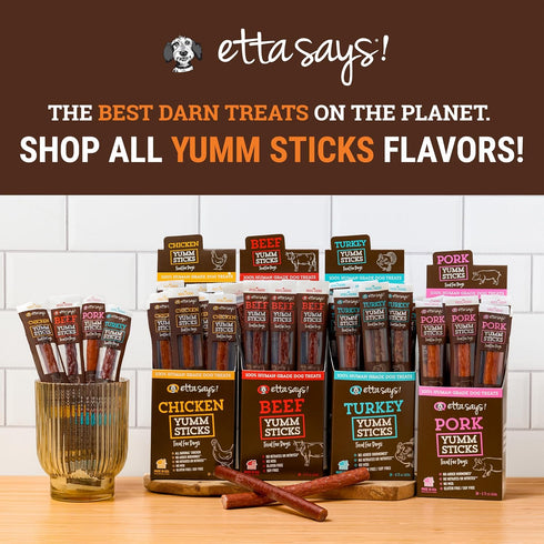 Yumm 24 Count Pack etta says! Sticks Natural Dog Treats - Beef, Chicken, Pork, and Turkey Dog Jerky Treats