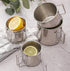 Stackable Stainless Steel Camping Mug Set, Portable Cups with Folding Handle & Mesh Bag for Outdoor Camping, 4 Piece Set