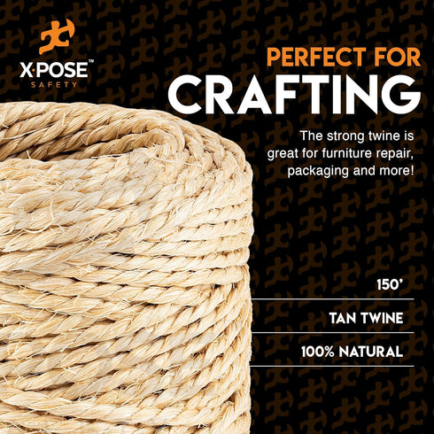 Sisal Twine - 2 Ply 150 Ft Thin Natural Fiber Rope for Cat Scratching Post and Crafts, Decorative Cordage