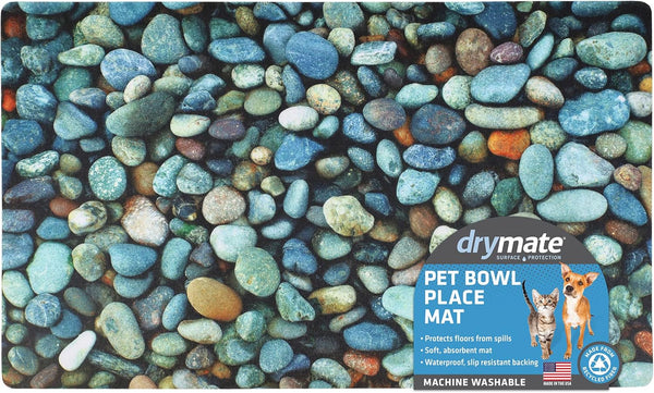 Drymate Pet Bowl Placemat - Dog & Cat Food Feeding Mat, Waterproof, Slip-Resistant, Machine Washable (12” x 20”, River
