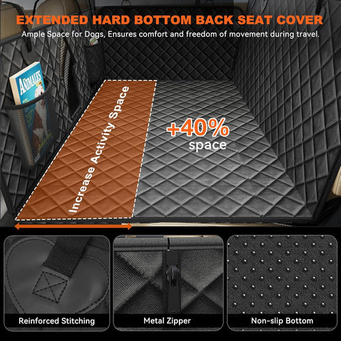 CarChic Hammock Back Seat Extender for Dogs, Non-Slip Dog Car Seat Cover for Back Seat with Hard Bottom, Durable Pet