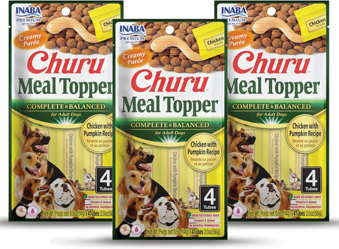 INABA Churu Meal Topper for Dogs, Creamy Lickable Purée Dog Food Toppers, 1.69 Ounce Tube, 9 Tubes (3 per Pack),