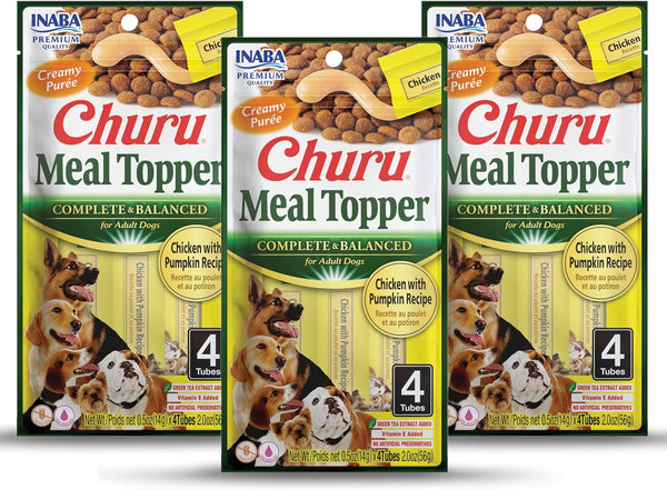 INABA Churu Meal Topper for Dogs, Creamy Lickable Purée Dog Food Toppers, 1.69 Ounce Tube, 9 Tubes (3 per Pack),