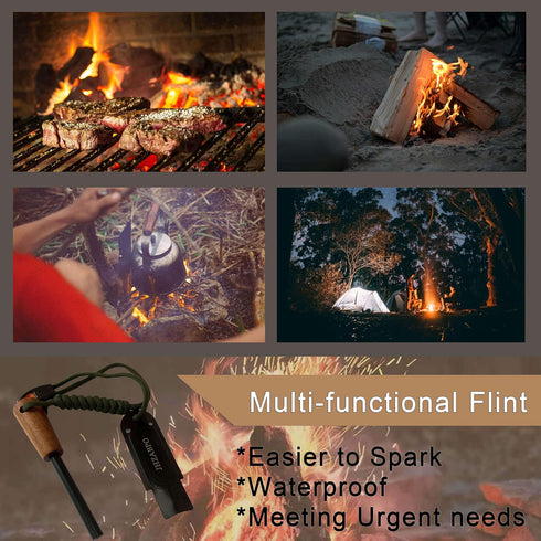 Fire Starter for Campfires, Flint and Steel Kit, Ferro Rod Survival Kit with Fast Fire Stick