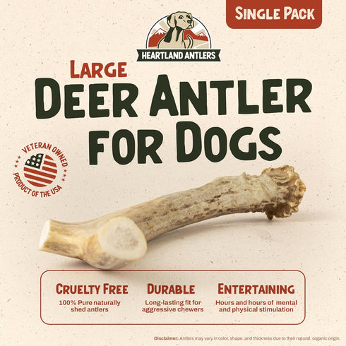 Heartland Deer Antlers for Dogs - Daily Dental Care Chews for Aggressive Chewers, Large, 1-Pack