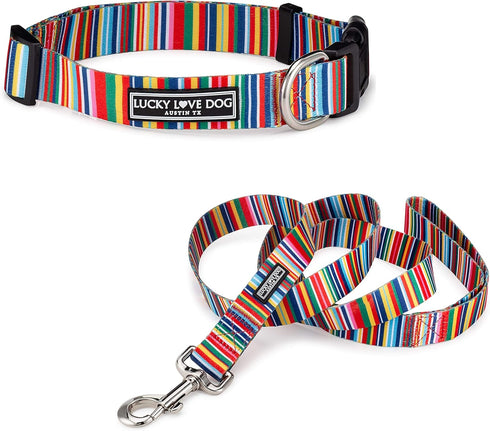 Lucky Love Dog Combo Set, Rainbow Collar & Leash Set for Small Dogs, Colorful Matching Set for Girl or Boy Dogs