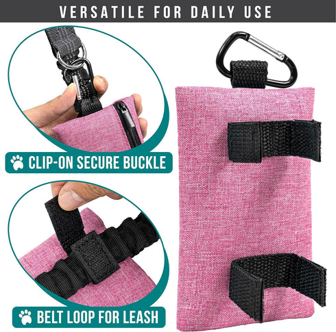 PetAmi Dog Poop Bag Holder for Leash, Waste Bag Dispenser with Clip for Puppy Potty Walking Accessories, Pink 1 Pack