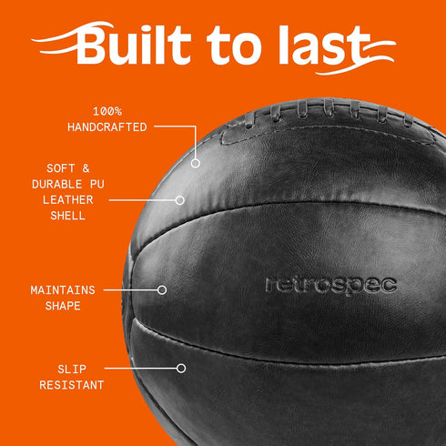 4, 6, 8, 10, 12, 14, 16, 20, 25, 30 lbs, Core Weighted Medicine Ball Soft Touch Vegan Leather with Sturdy Grip