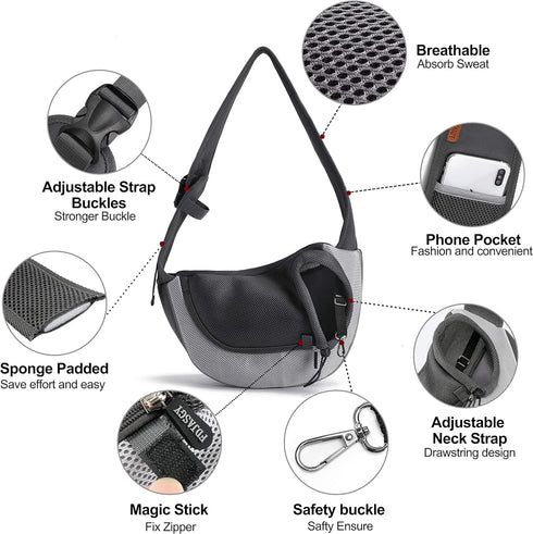 FDJASGY Pet Sling Carrier for Small Dogs and Cats, Breathable Mesh Hand-Free Puppy Backpack with Adjustable Strap